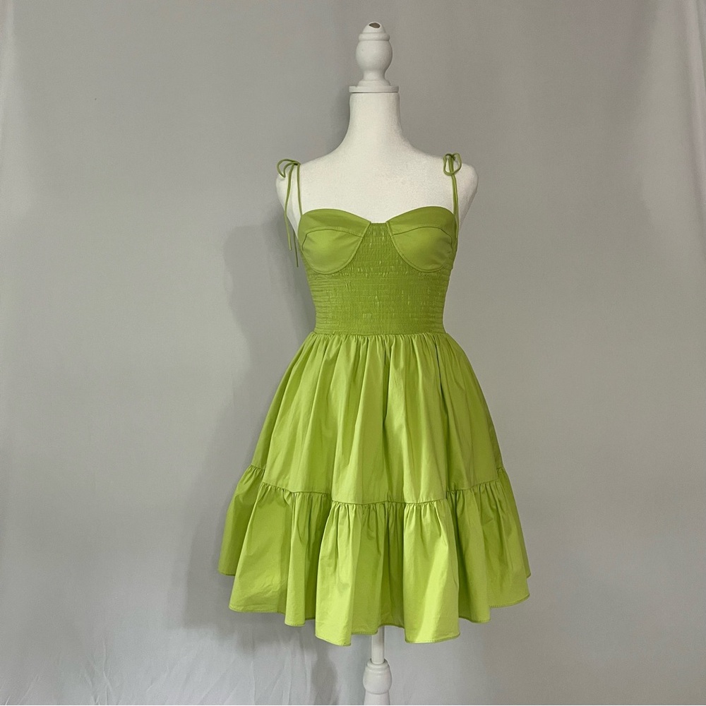 STAUD Landry Lime Green Poplin Summer Cocktail Dress